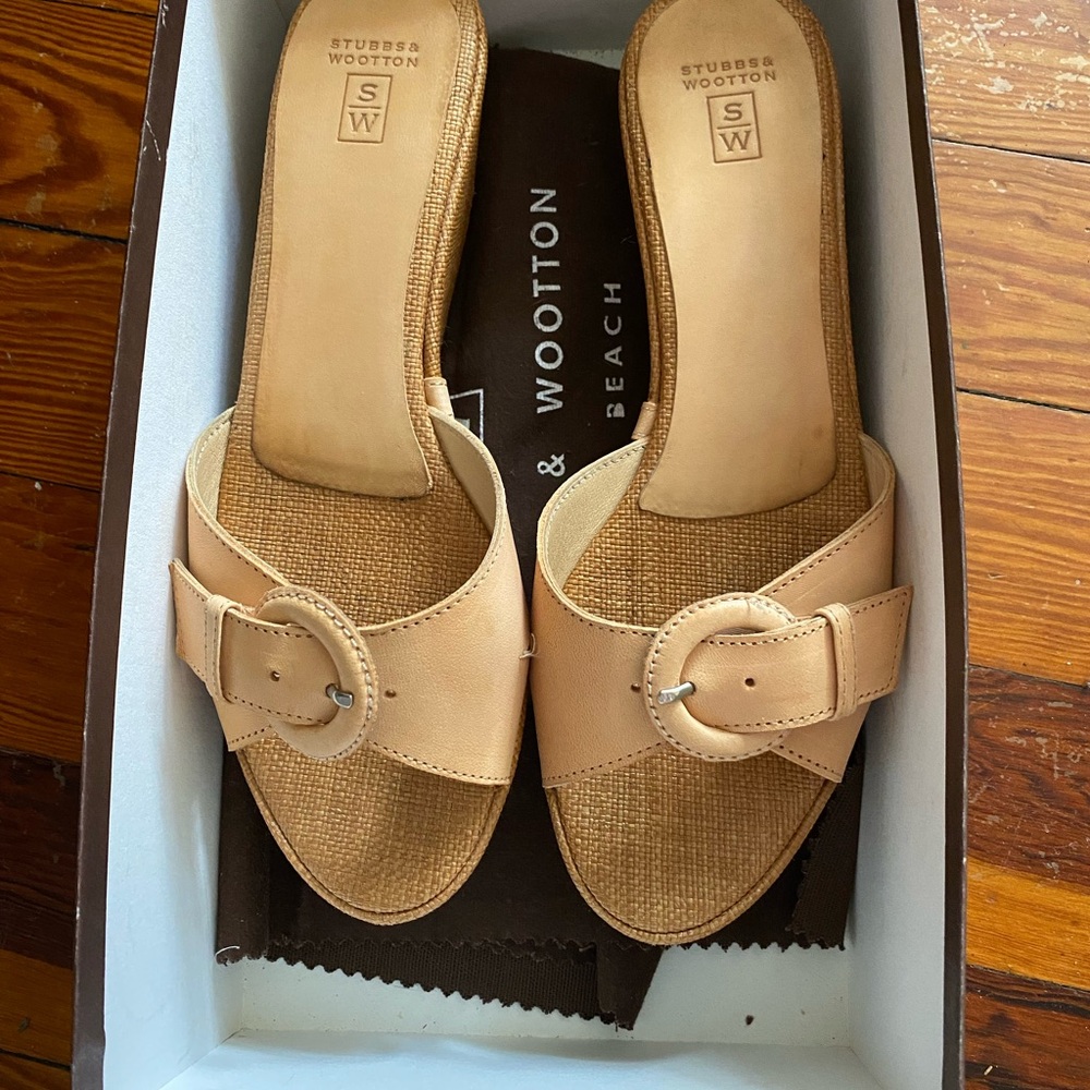 Stubbs & Wootton Tan Buckle Mules